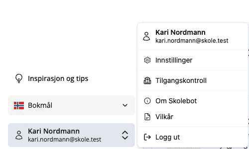 Profilmenyen i Skolebot med valget Tilgangskontroll.