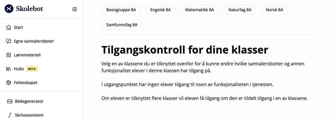 Oversikt over klasser i tilgangskontroll.